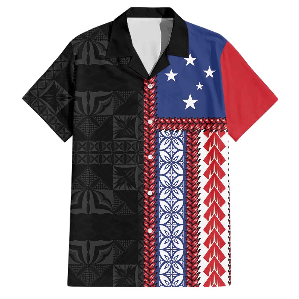 Samoa Flag Family Matching Puletasi and Hawaiian Shirt Ula Fala With Samoan Siapo LT05 Dad's Shirt - Short Sleeve Black - Polynesian Pride