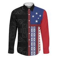 Samoa Flag Family Matching Short Sleeve Bodycon Dress and Hawaiian Shirt Ula Fala With Samoan Siapo LT05 Dad's Shirt - Long Sleeve Black - Polynesian Pride