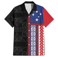 Samoa Flag Family Matching Tank Maxi Dress and Hawaiian Shirt Ula Fala With Samoan Siapo LT05 Dad's Shirt - Short Sleeve Black - Polynesian Pride