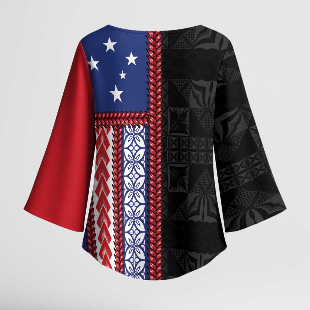 Samoa Flag Kimono Sleeve Blouse Ula Fala With Samoan Siapo LT05 - Polynesian Pride