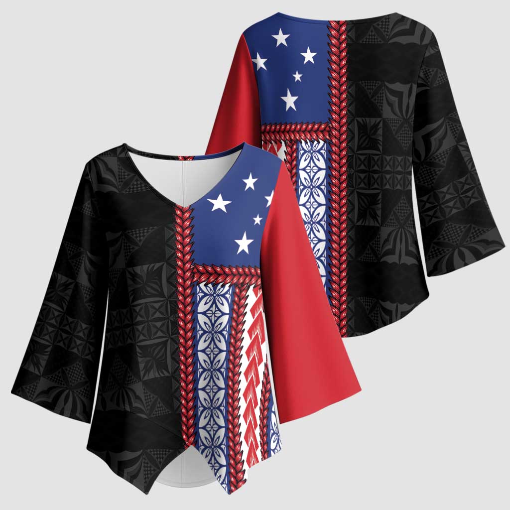 Samoa Flag Kimono Sleeve Blouse Ula Fala With Samoan Siapo LT05 - Polynesian Pride