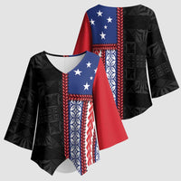 Samoa Flag Kimono Sleeve Blouse Ula Fala With Samoan Siapo LT05 - Polynesian Pride