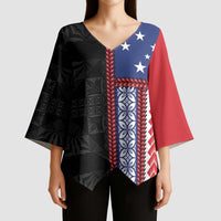 Samoa Flag Kimono Sleeve Blouse Ula Fala With Samoan Siapo LT05 - Polynesian Pride