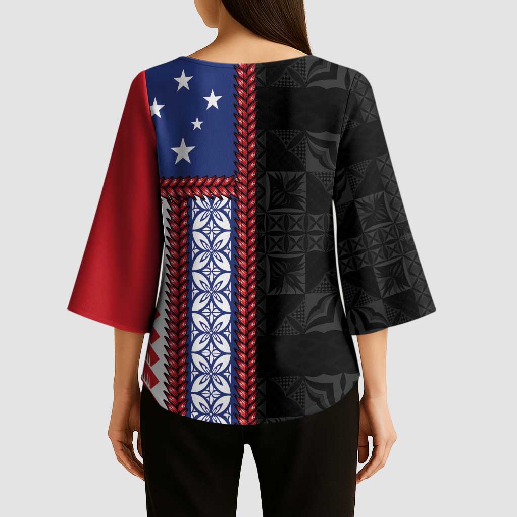 Samoa Flag Kimono Sleeve Blouse Ula Fala With Samoan Siapo LT05 - Polynesian Pride