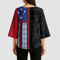 Samoa Flag Kimono Sleeve Blouse Ula Fala With Samoan Siapo LT05 - Polynesian Pride