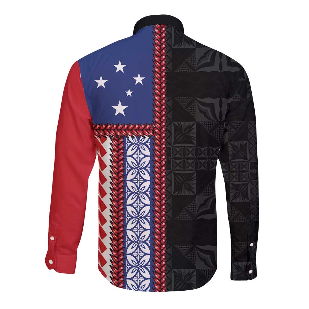 Samoa Flag Long Sleeve Button Shirt Ula Fala With Samoan Siapo - Polynesian Pride