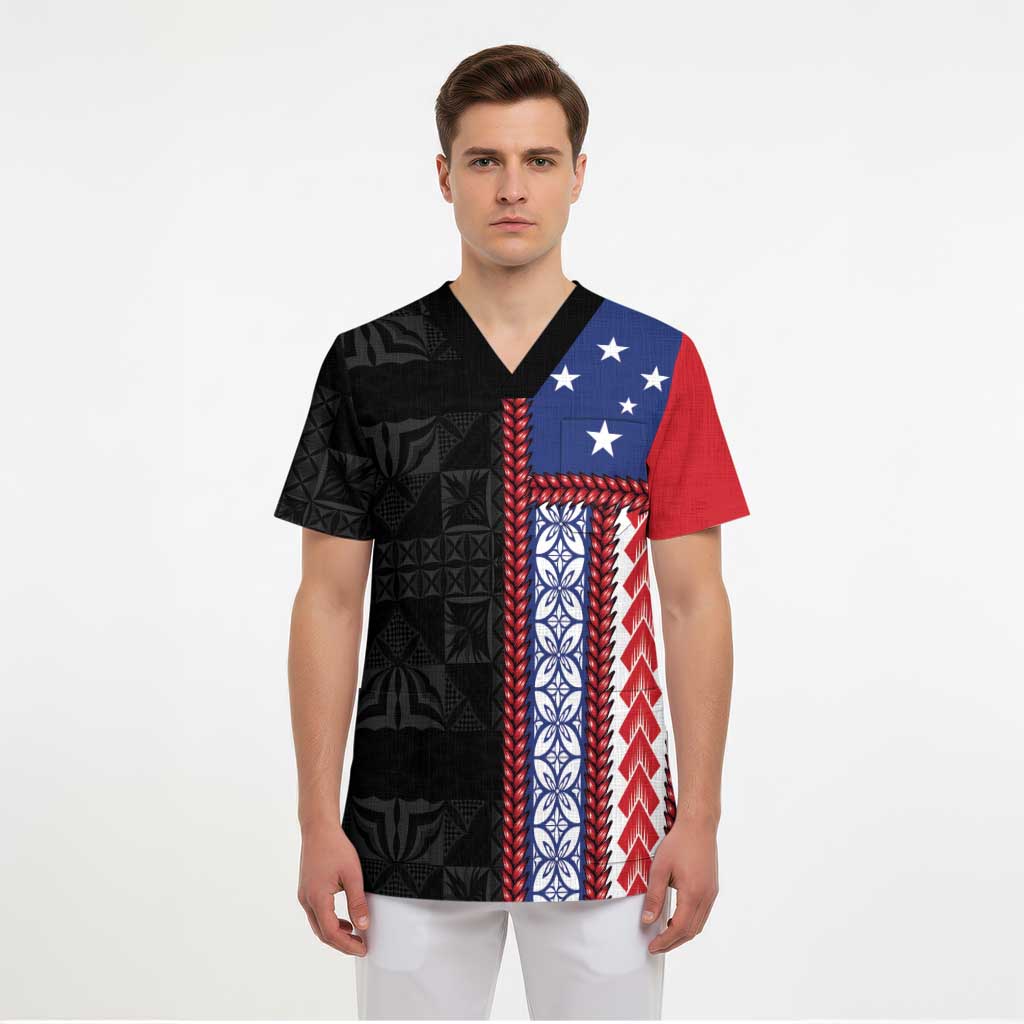 Samoa Flag Scrub Top Ula Fala With Samoan Siapo - Polynesian Pride