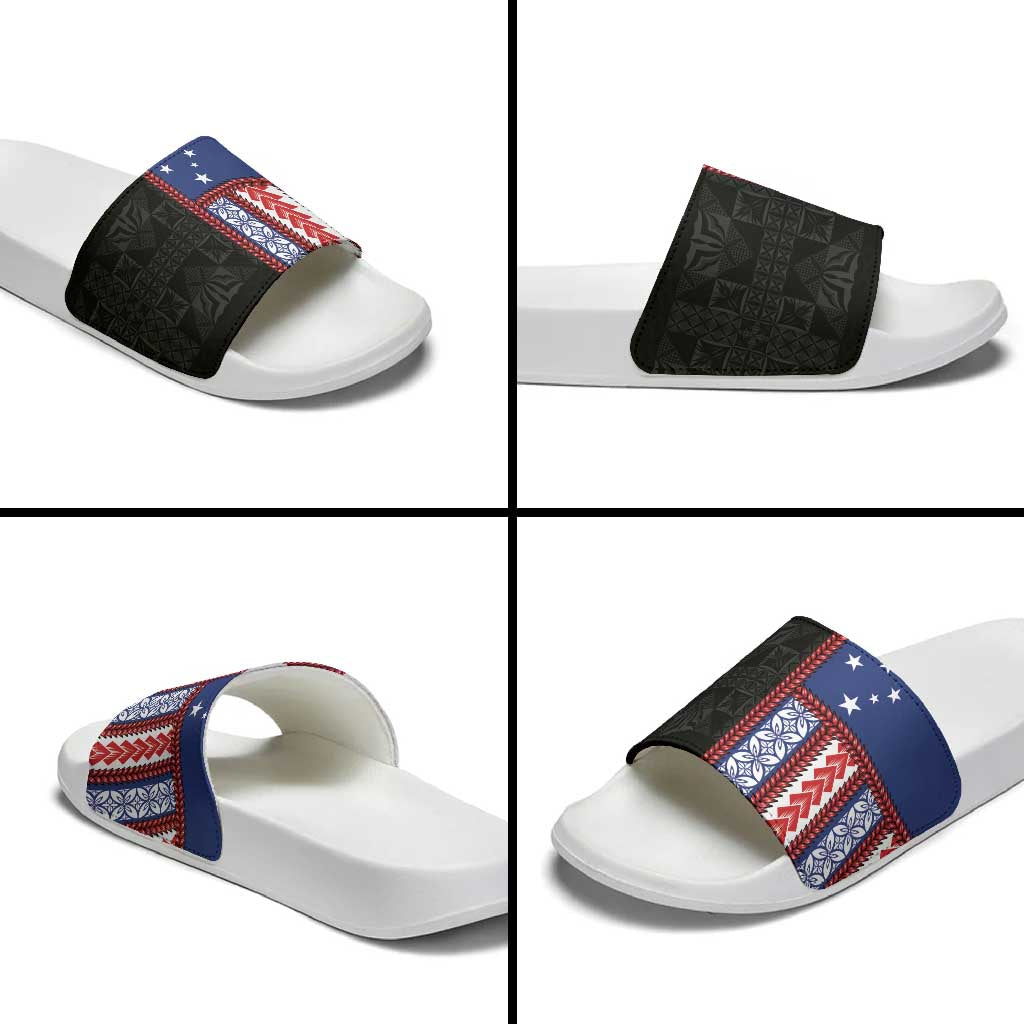 Samoa Flag Slide Sandals Ula Fala With Samoan Siapo - Polynesian Pride