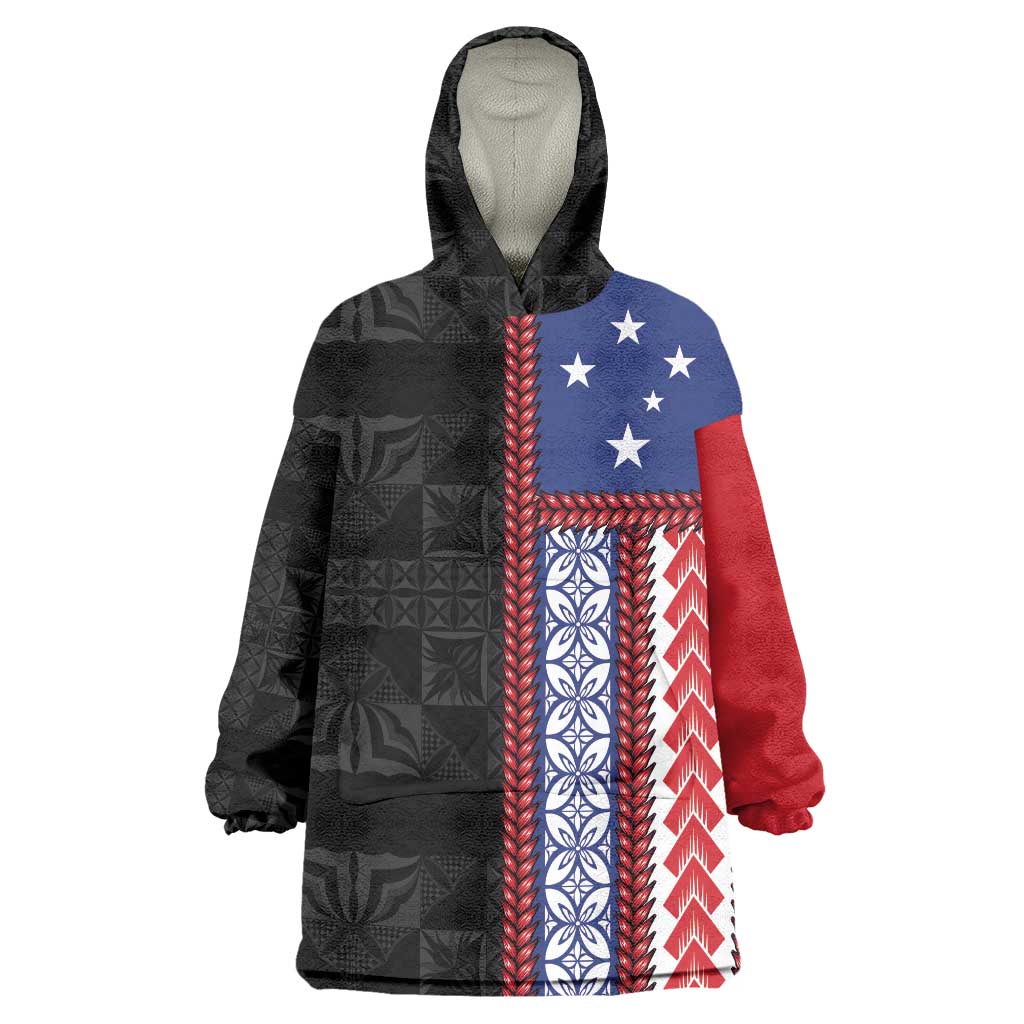 Samoa Flag Wearable Blanket Hoodie Ula Fala With Samoan Siapo - Polynesian Pride