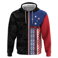 Samoa Flag Zip Hoodie Ula Fala With Samoan Siapo - Polynesian Pride