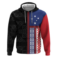 Samoa Flag Zip Hoodie Ula Fala With Samoan Siapo - Polynesian Pride