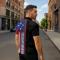 Samoa Flag Zipper Polo Shirt Ula Fala With Samoan Siapo - Polynesian Pride