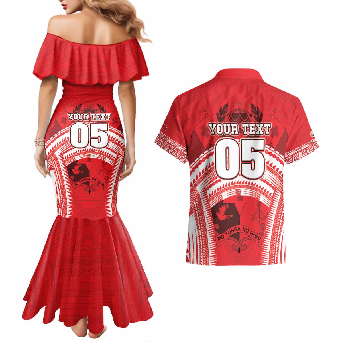 Custom Tonga Rugby Mate Ma'a Couples Matching Mermaid Dress and Hawaiian Shirt Tongan Pride Unique Style LT05 - Polynesian Pride
