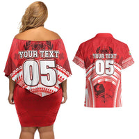 Custom Tonga Rugby Mate Ma'a Couples Matching Off Shoulder Short Dress and Hawaiian Shirt Tongan Pride Unique Style - Polynesian Pride