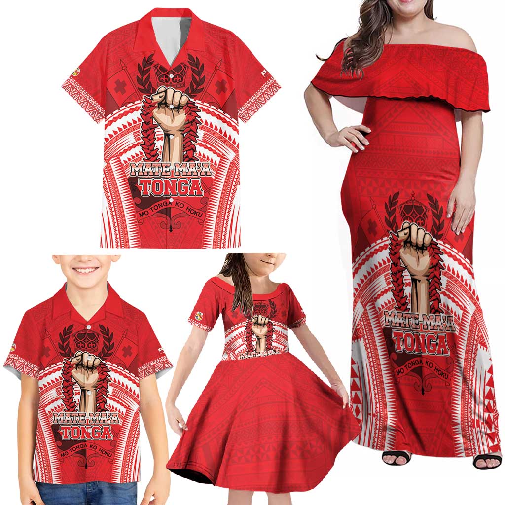 Custom Tonga Rugby Mate Ma'a Family Matching Off Shoulder Maxi Dress and Hawaiian Shirt Tongan Pride Unique Style LT05 - Polynesian Pride
