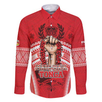 Custom Tonga Rugby Mate Ma'a Family Matching Off Shoulder Maxi Dress and Hawaiian Shirt Tongan Pride Unique Style LT05 Dad's Shirt - Long Sleeve Red - Polynesian Pride