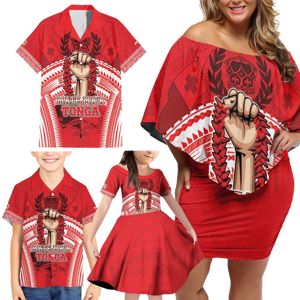 Custom Tonga Rugby Mate Ma'a Family Matching Off Shoulder Short Dress and Hawaiian Shirt Tongan Pride Unique Style LT05 - Polynesian Pride