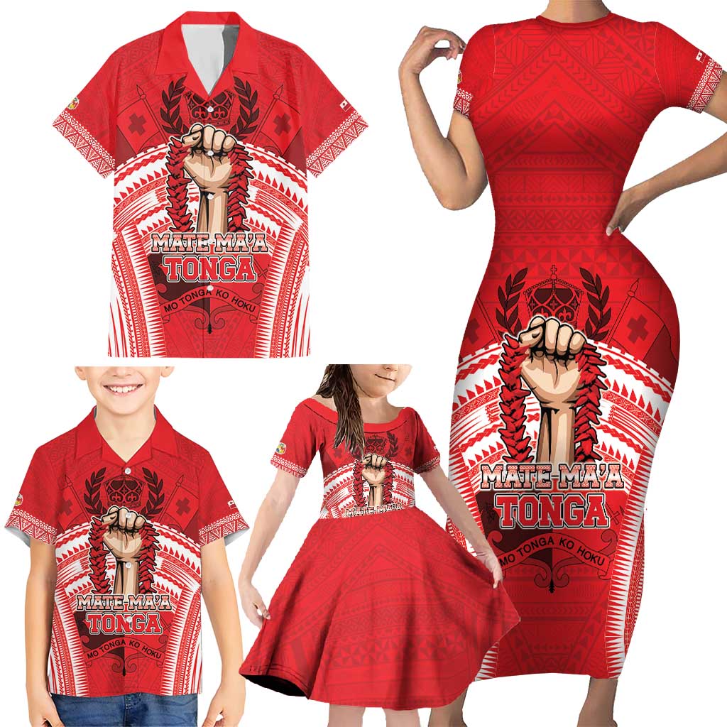 Custom Tonga Rugby Mate Ma'a Family Matching Short Sleeve Bodycon Dress and Hawaiian Shirt Tongan Pride Unique Style LT05 - Polynesian Pride