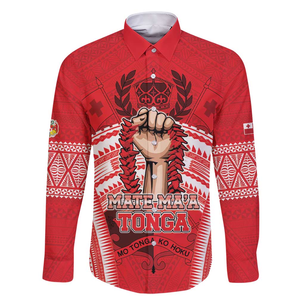 Custom Tonga Rugby Mate Ma'a Family Matching Short Sleeve Bodycon Dress and Hawaiian Shirt Tongan Pride Unique Style LT05 Dad's Shirt - Long Sleeve Red - Polynesian Pride