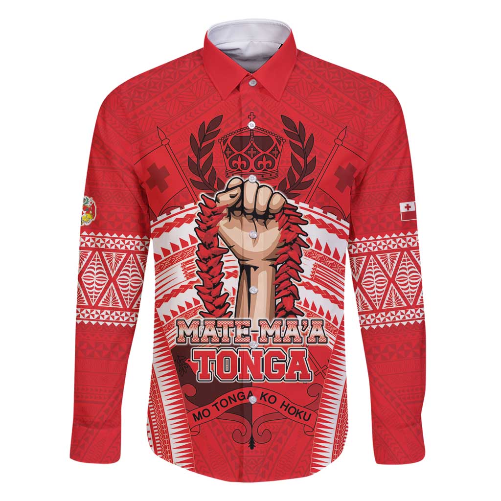Custom Tonga Rugby Mate Ma'a Family Matching Summer Maxi Dress and Hawaiian Shirt Tongan Pride Unique Style LT05 Dad's Shirt - Long Sleeve Red - Polynesian Pride
