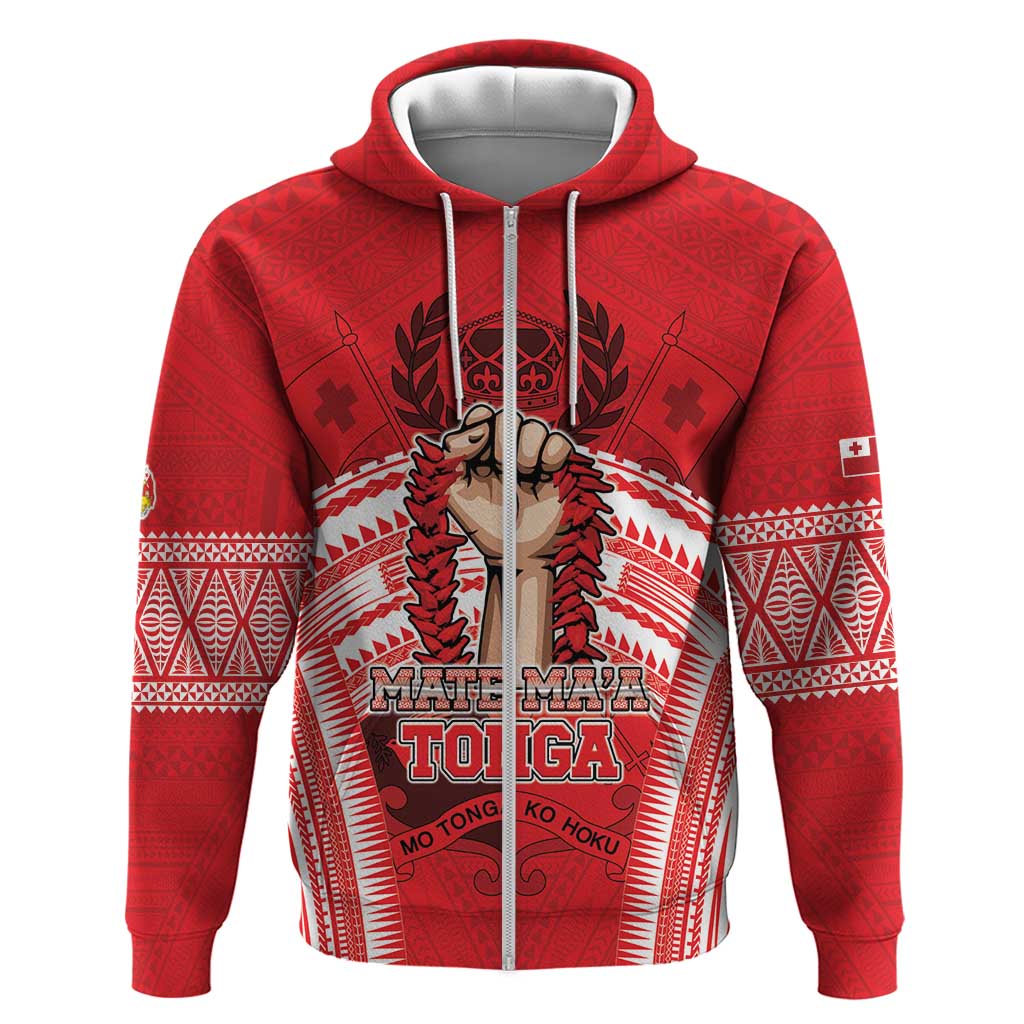 Custom Tonga Rugby Mate Ma'a Hoodie Tongan Pride Unique Style LT05 Zip Hoodie Red - Polynesian Pride