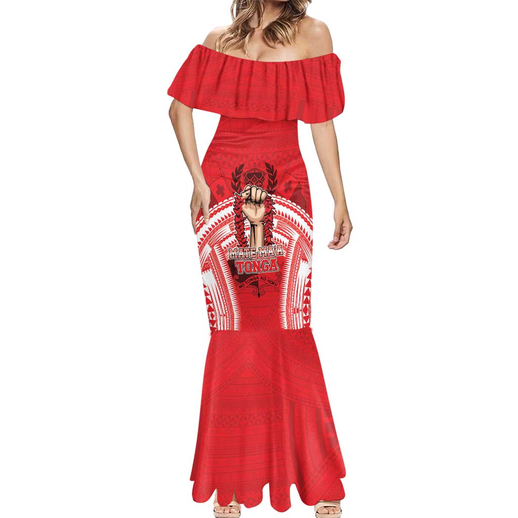 Custom Tonga Rugby Mate Ma'a Mermaid Dress Tongan Pride Unique Style - Polynesian Pride