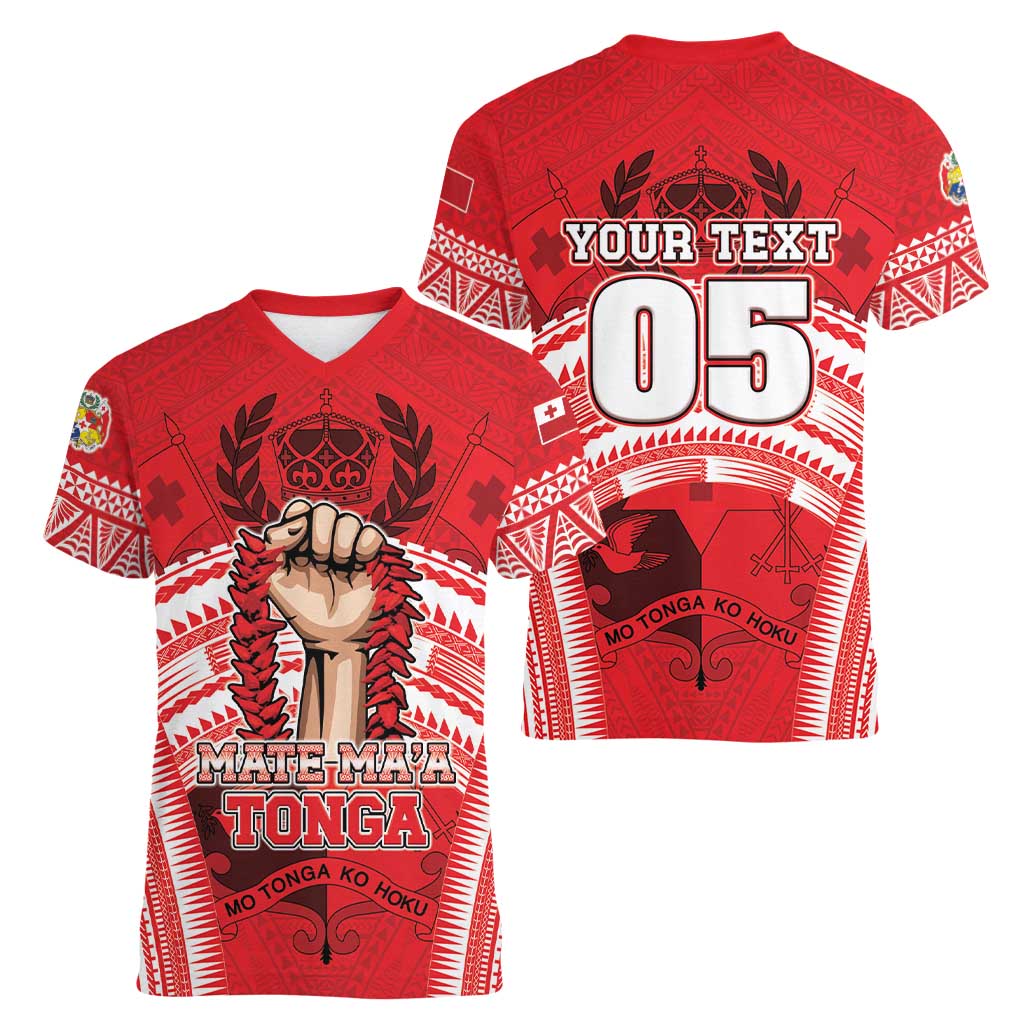 Custom Tonga Rugby Mate Ma'a Women V-Neck T-Shirt Tongan Pride Unique Style LT05 - Polynesian Pride