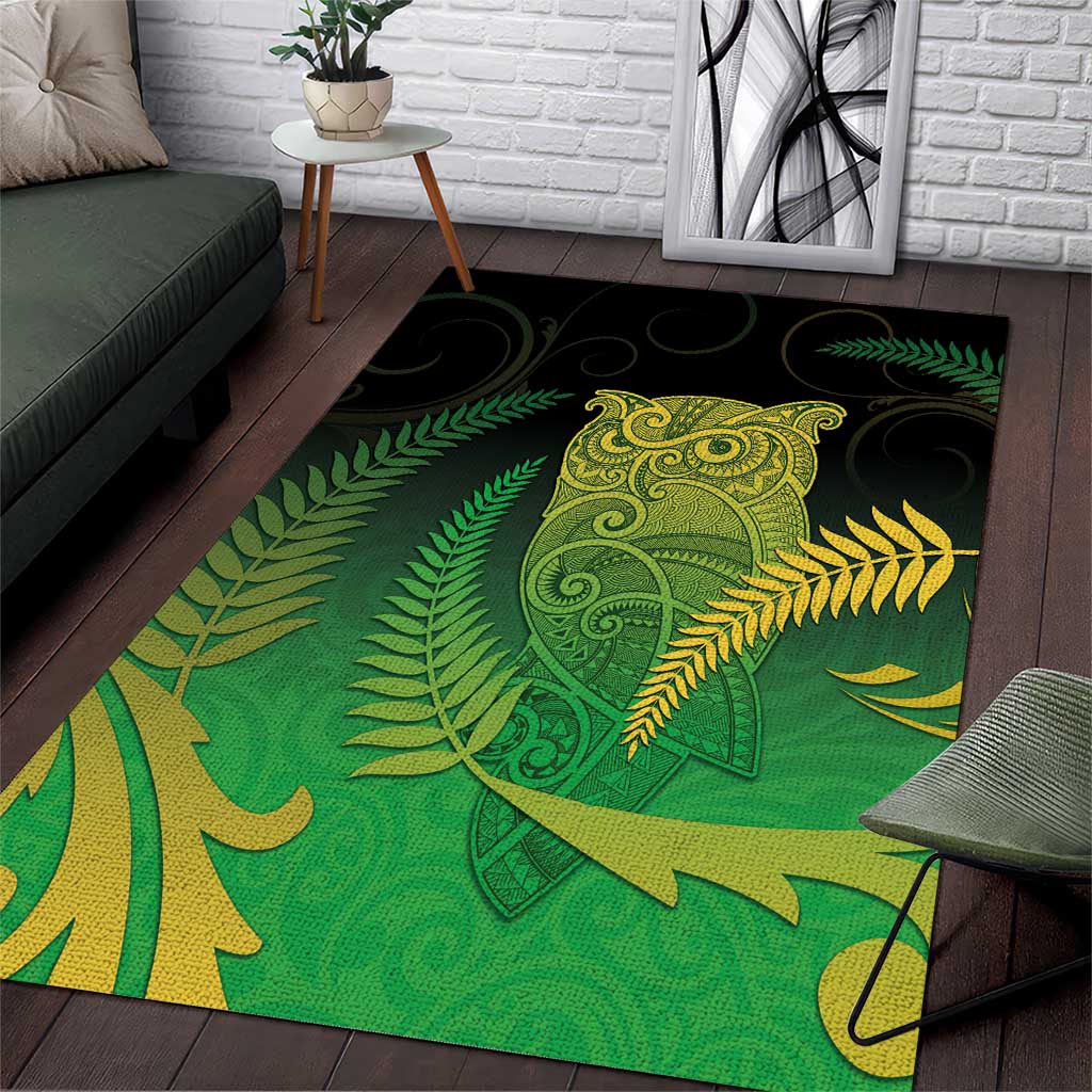 New Zealand Aotearoa Ruru Area Rug Maori Fern Art Green