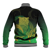 New Zealand Aotearoa Ruru Baseball Jacket Maori Fern Art Green