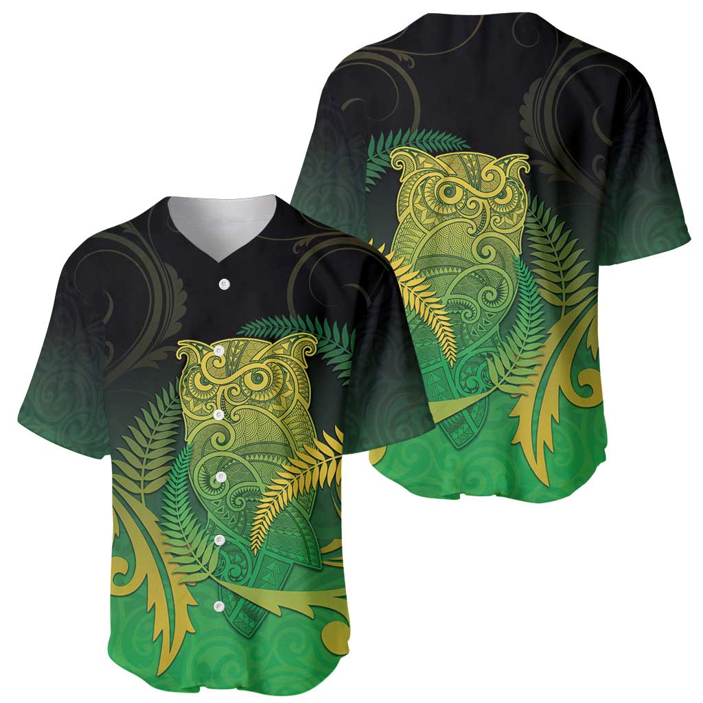 New Zealand Aotearoa Ruru Baseball Jersey Maori Fern Art Green LT05 - Polynesian Pride
