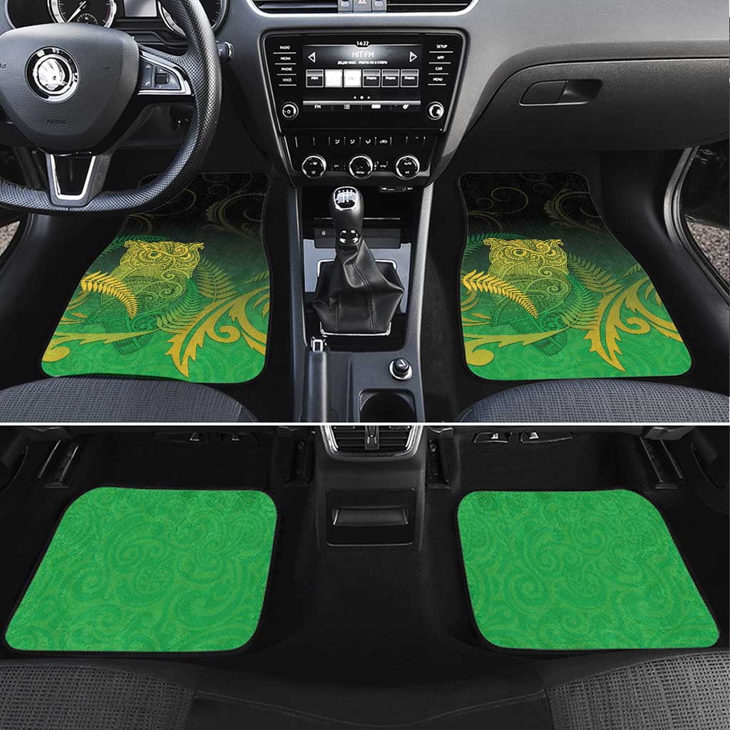 New Zealand Aotearoa Ruru Car Mats Maori Fern Art Green LT05 Set 4pcs Green - Polynesian Pride