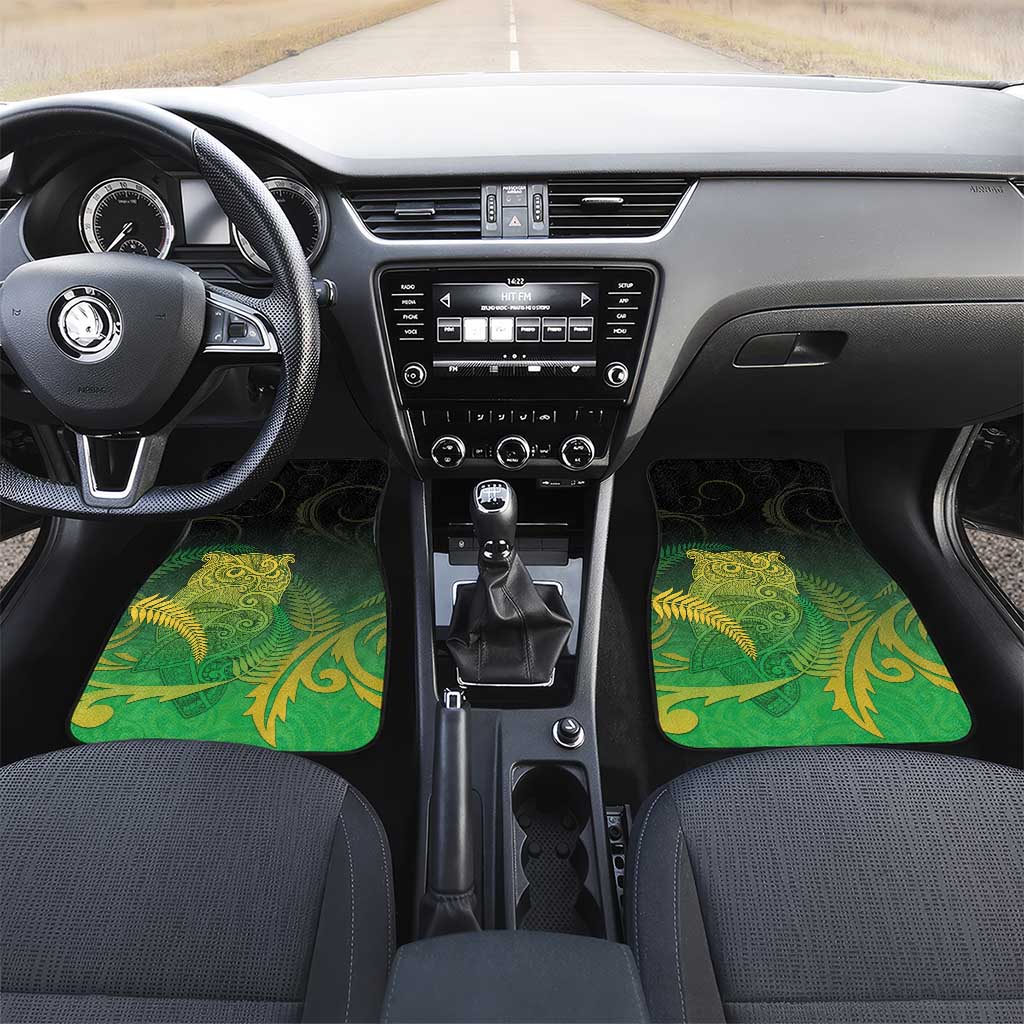 New Zealand Aotearoa Ruru Car Mats Maori Fern Art Green LT05 Set 2pcs - Front Green - Polynesian Pride