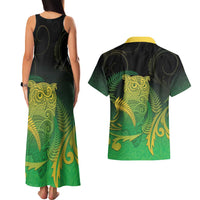 New Zealand Aotearoa Ruru Couples Matching Tank Maxi Dress and Hawaiian Shirt Maori Fern Art Green LT05 - Polynesian Pride