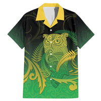 New Zealand Aotearoa Ruru Family Matching Mermaid Dress and Hawaiian Shirt Maori Fern Art Green LT05 Dad's Shirt - Short Sleeve Green - Polynesian Pride
