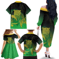 New Zealand Aotearoa Ruru Family Matching Off The Shoulder Long Sleeve Dress and Hawaiian Shirt Maori Fern Art Green LT05 - Polynesian Pride