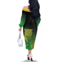 New Zealand Aotearoa Ruru Family Matching Off The Shoulder Long Sleeve Dress and Hawaiian Shirt Maori Fern Art Green LT05 - Polynesian Pride