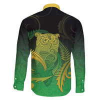 New Zealand Aotearoa Ruru Family Matching Off Shoulder Maxi Dress and Hawaiian Shirt Maori Fern Art Green LT05 - Polynesian Pride