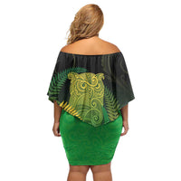 New Zealand Aotearoa Ruru Family Matching Off Shoulder Short Dress and Hawaiian Shirt Maori Fern Art Green LT05 - Polynesian Pride