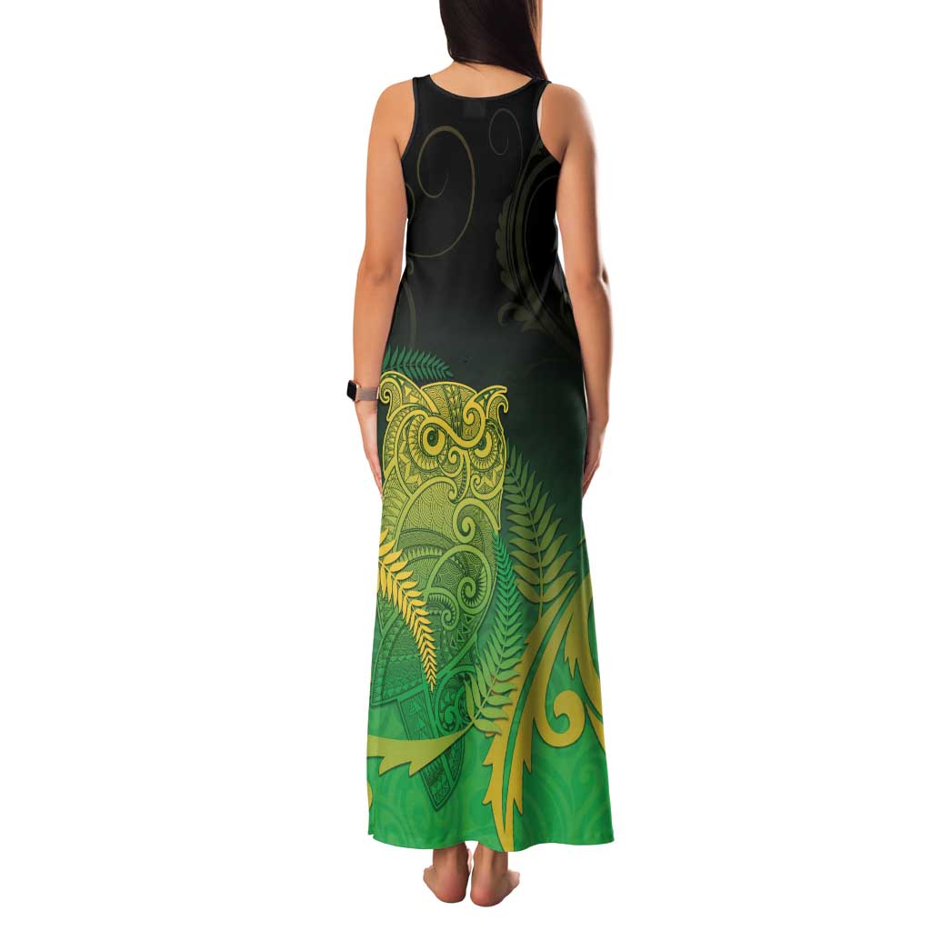 New Zealand Aotearoa Ruru Family Matching Tank Maxi Dress and Hawaiian Shirt Maori Fern Art Green LT05 - Polynesian Pride