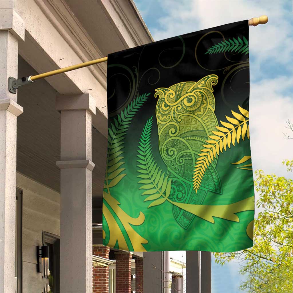 New Zealand Aotearoa Ruru Garden Flag Maori Fern Art Green LT05 House Flag Green - Polynesian Pride
