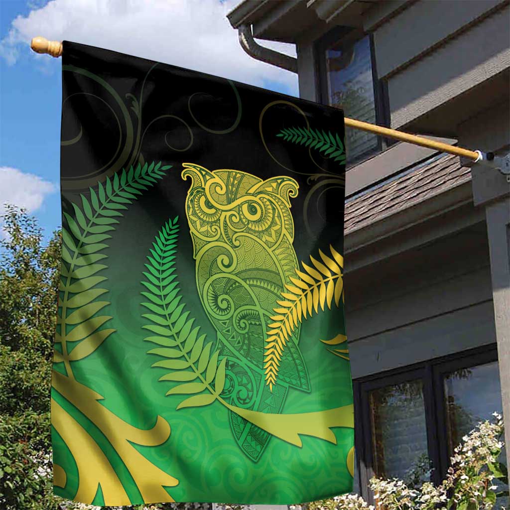 New Zealand Aotearoa Ruru Garden Flag Maori Fern Art Green LT05 - Polynesian Pride