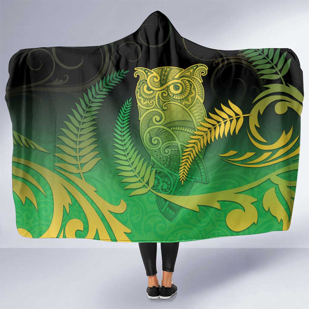 New Zealand Aotearoa Ruru Hooded Blanket Maori Fern Art Green LT05 One Size Green - Polynesian Pride