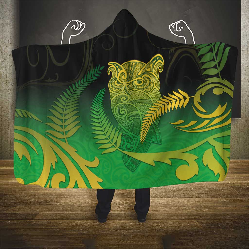 New Zealand Aotearoa Ruru Hooded Blanket Maori Fern Art Green LT05 - Polynesian Pride