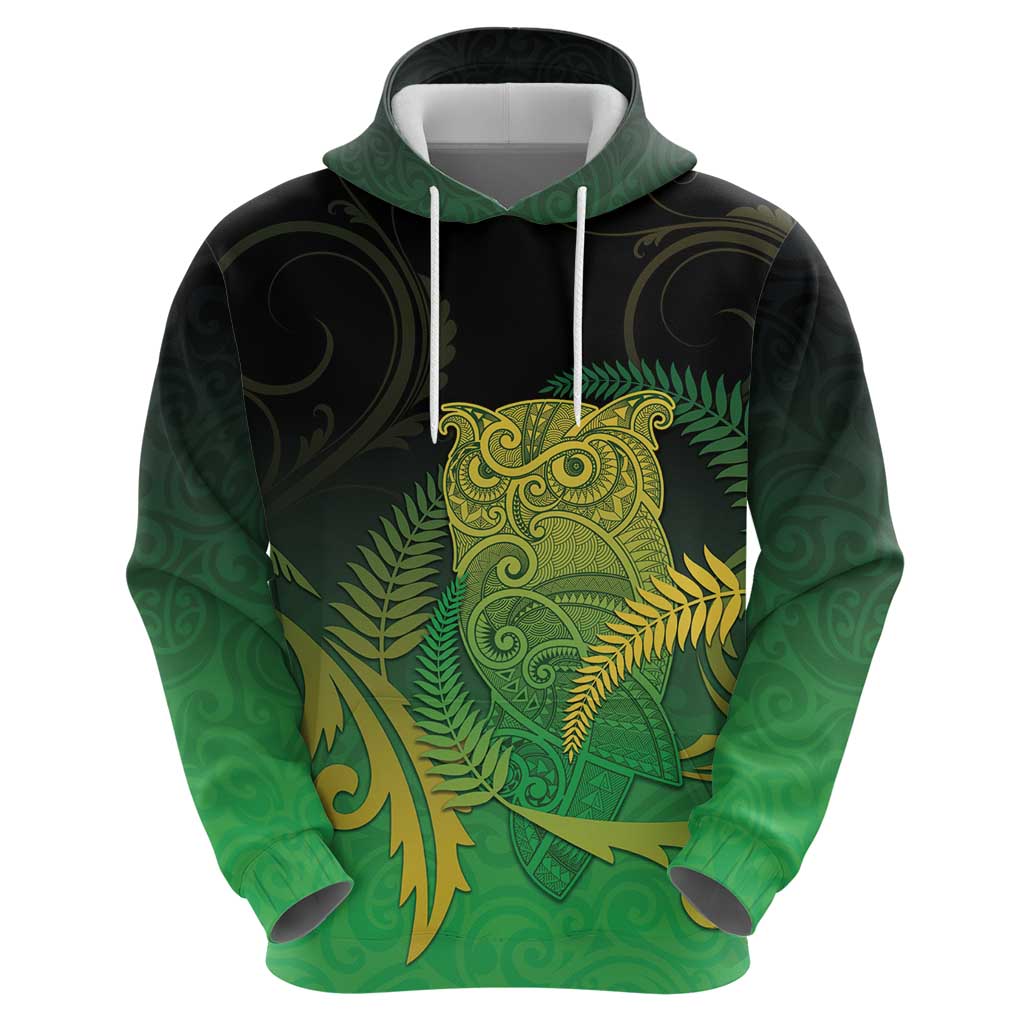 New Zealand Aotearoa Ruru Hoodie Maori Fern Art Green