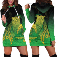 New Zealand Aotearoa Ruru Hoodie Dress Maori Fern Art Green LT05 - Polynesian Pride