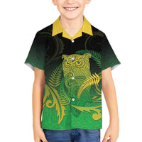 New Zealand Aotearoa Ruru Kid Hawaiian Shirt Maori Fern Art Green LT05 Kid Green - Polynesian Pride