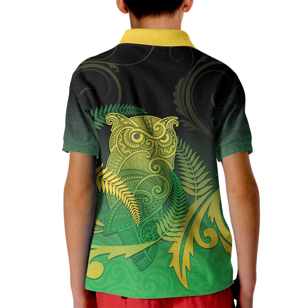 New Zealand Aotearoa Ruru Kid Polo Shirt Maori Fern Art Green LT05 - Polynesian Pride