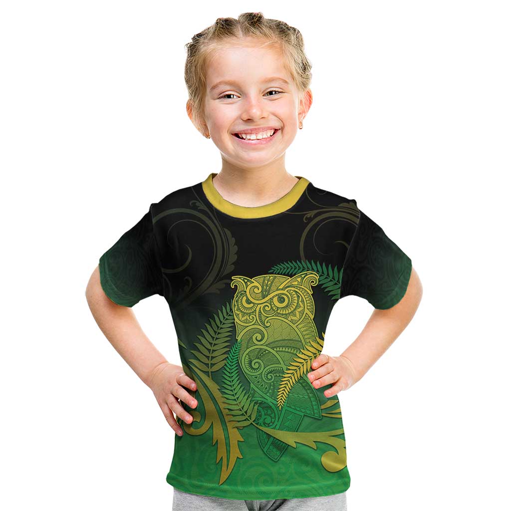 New Zealand Aotearoa Ruru Kid T Shirt Maori Fern Art Green LT05 Green - Polynesian Pride