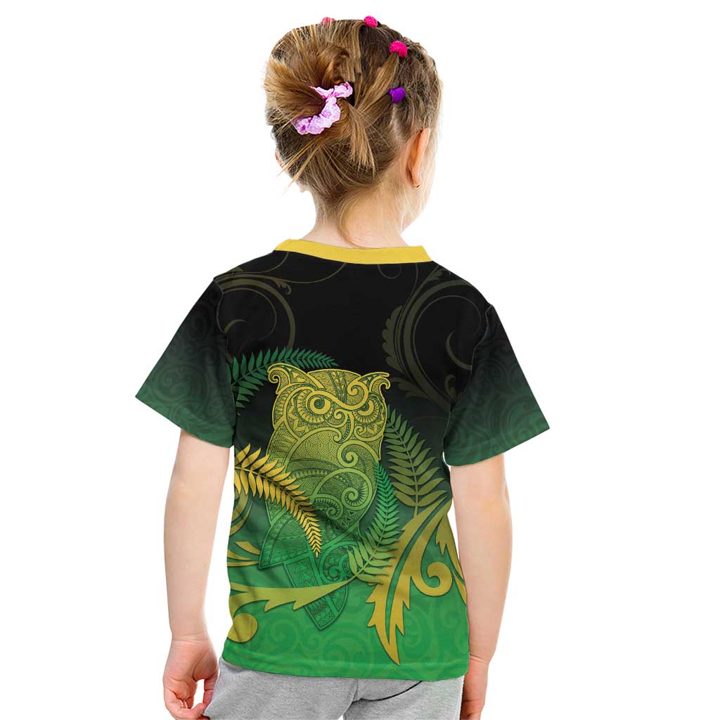 New Zealand Aotearoa Ruru Kid T Shirt Maori Fern Art Green LT05 - Polynesian Pride