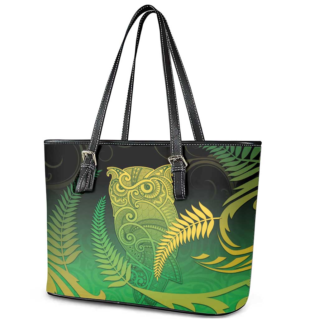 New Zealand Aotearoa Ruru Leather Tote Bag Maori Fern Art Green LT05 - Polynesian Pride
